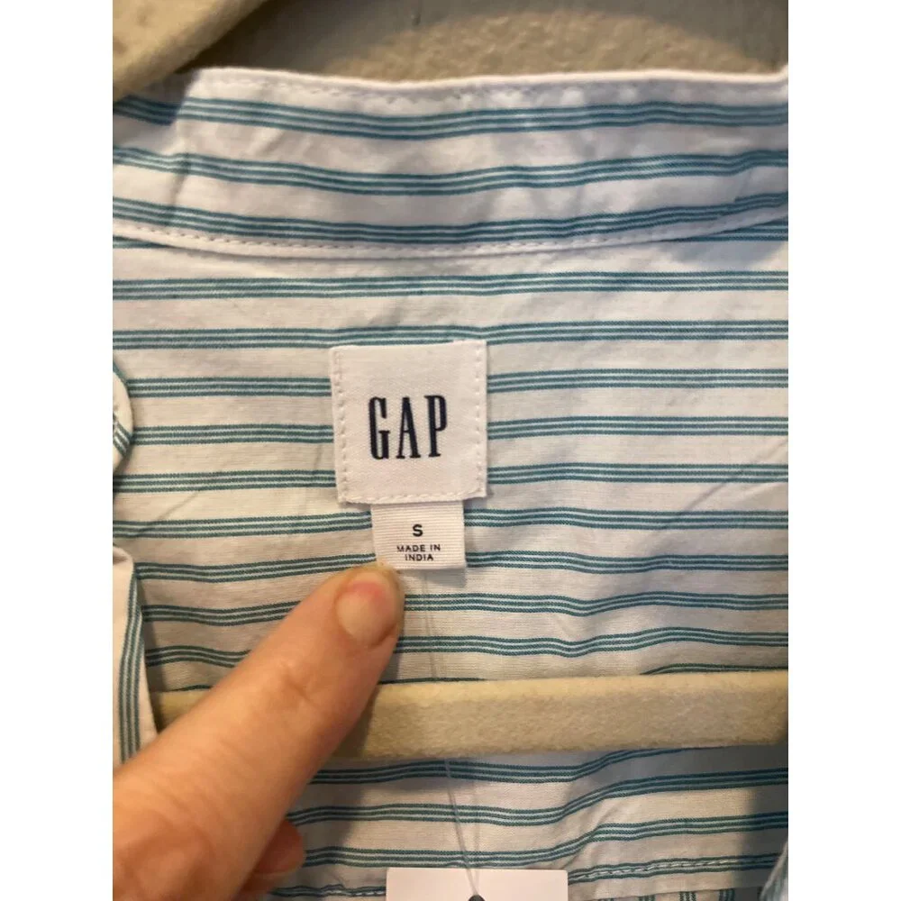 Gap Womens Cotton Blouse Striped Teal White Bib Long Sleeve Size Small - Picture 4 of 7